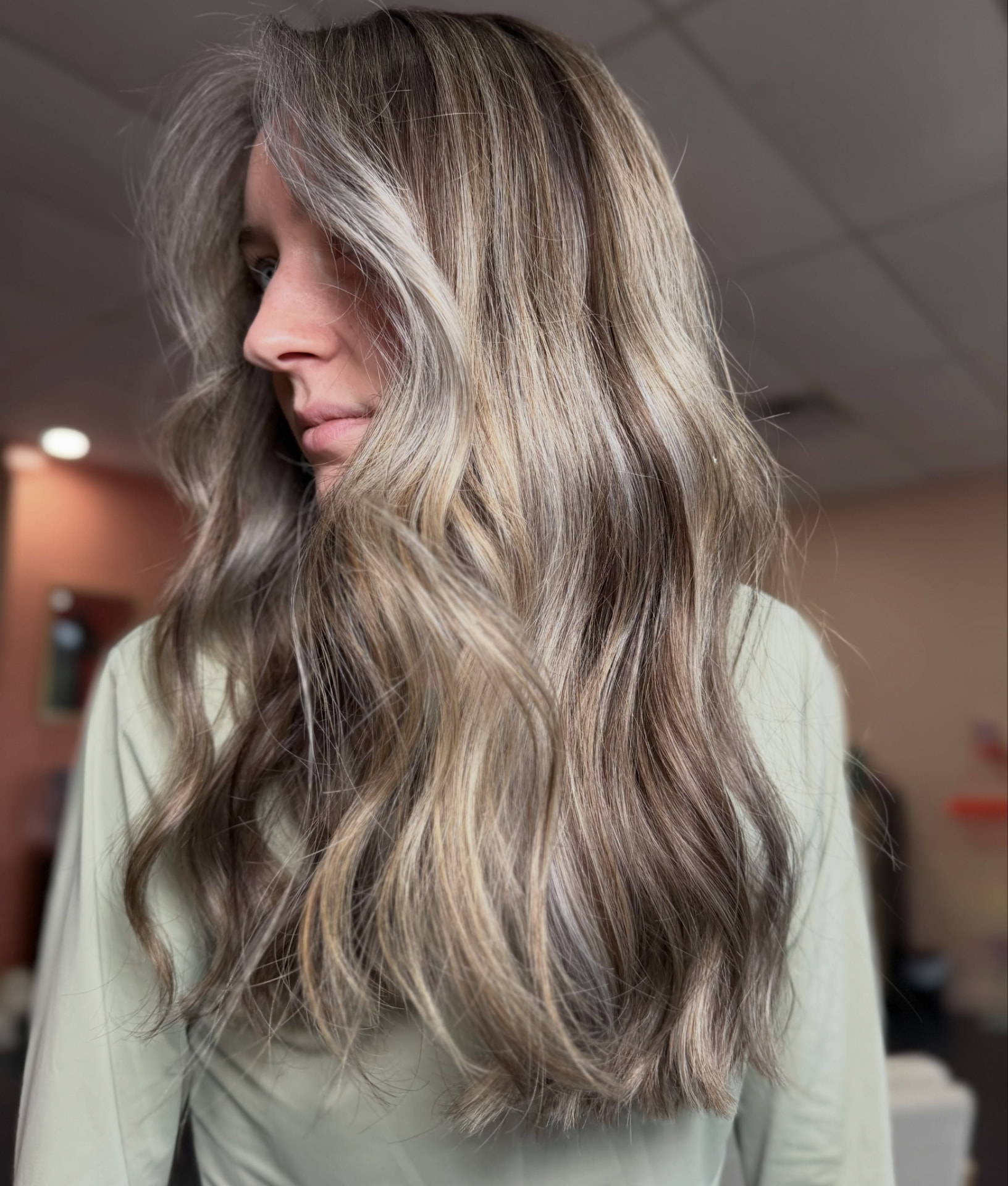 Dimensional beige blonde hair