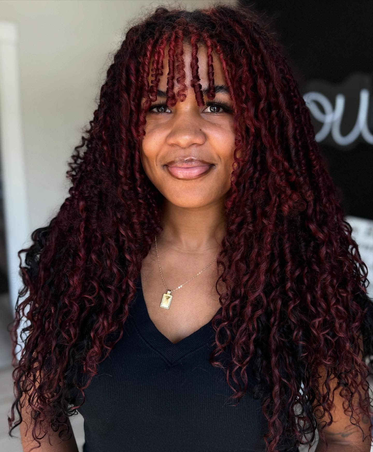 Long burgundy curly hair extensions