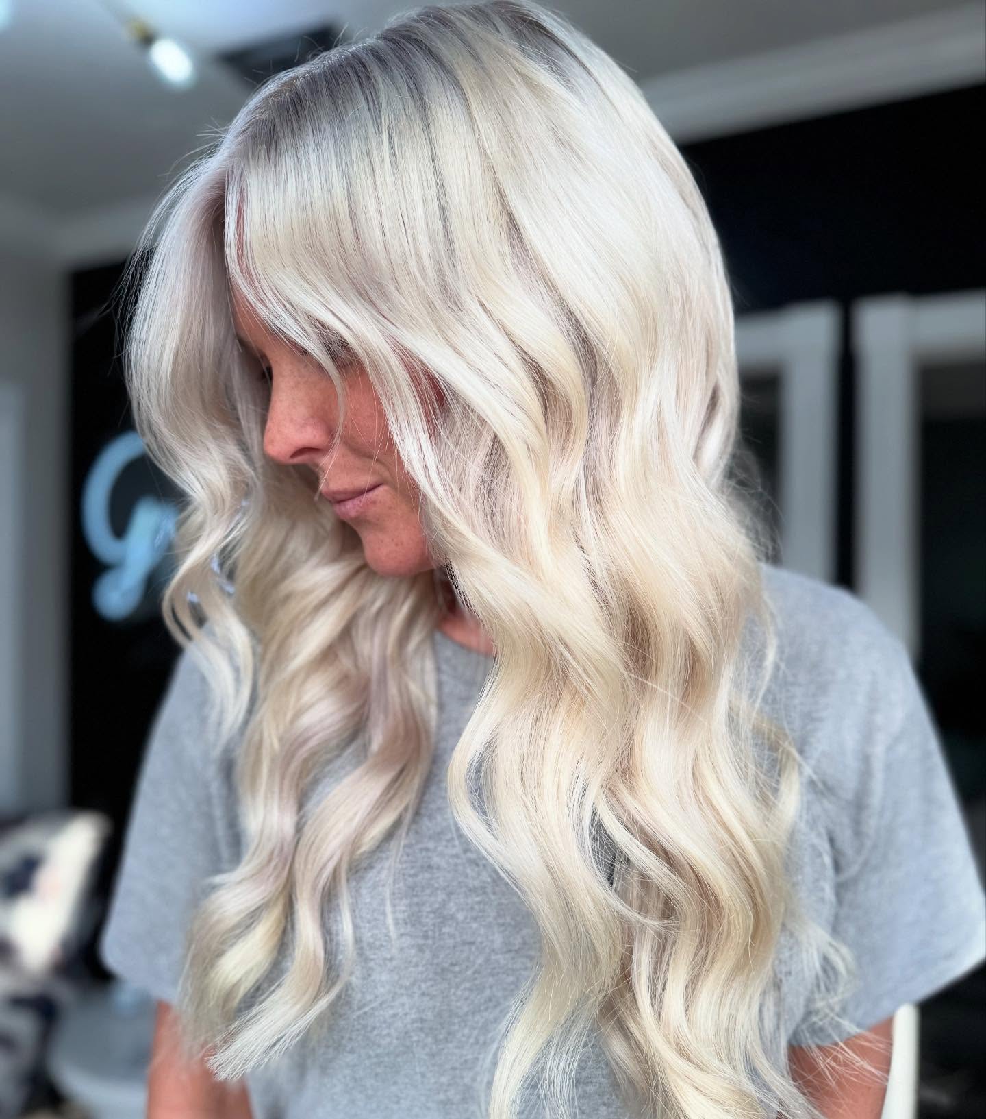 Long icy blonde hair transformation